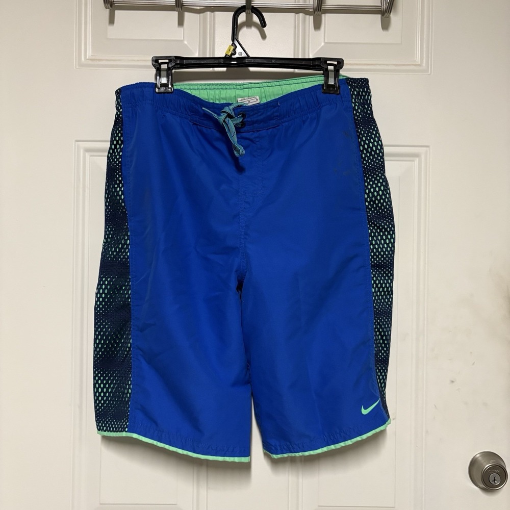 Vintage Nike Swim Trunks Mens Size Med Blue Mesh Lined Drawstring Shorts